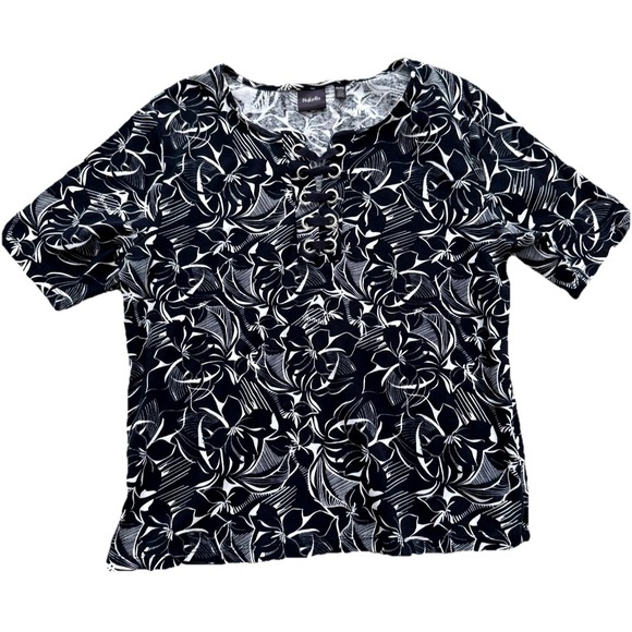 Ella Tops - Rafaella‎ Lace-up Short Sleeve Tee Shirt Dark Navy Blue Women's Petite Large